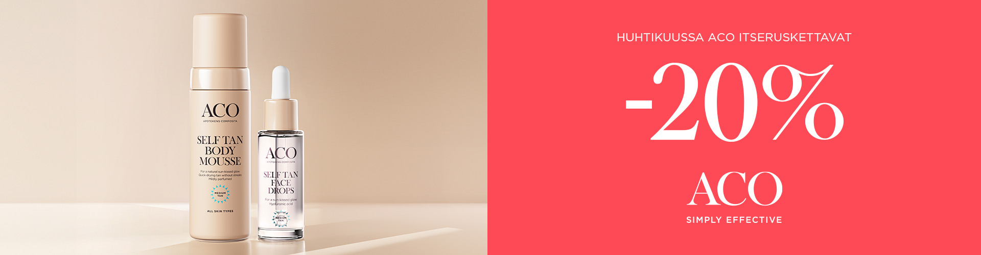 Acon itseruskettava vaahto sekä seeerumi rinnakkain. Ale -20%