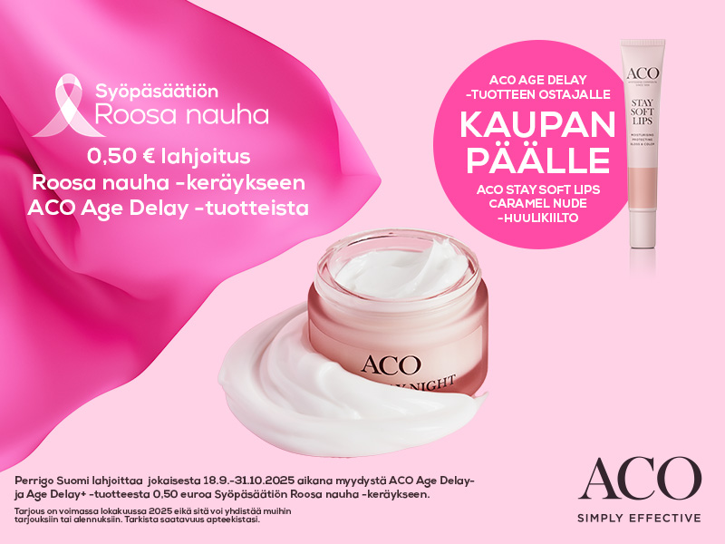 Aco face age delay tuotteet -20%. Kaupan päälle Stay soft huulikiilto