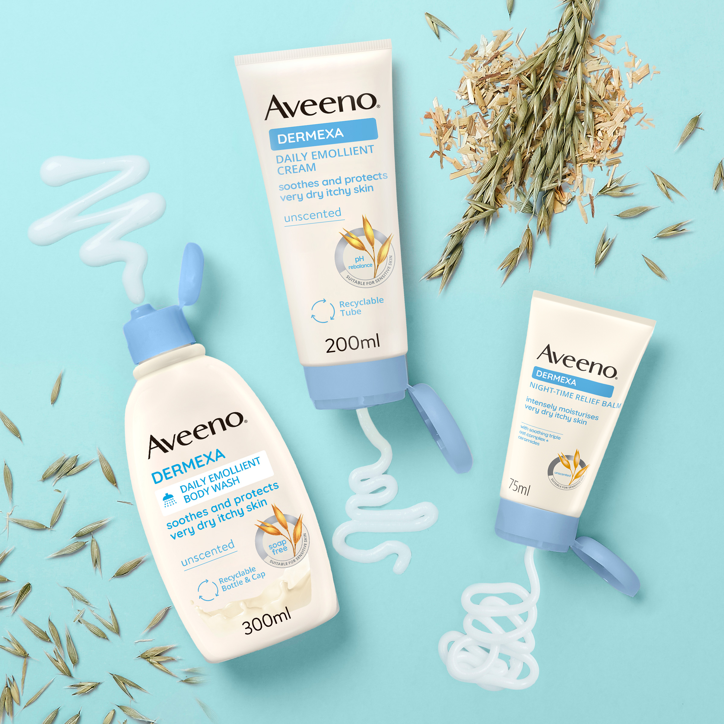 Aveeno Dermexa tuotteet kauranjyvien  keskell&auml;