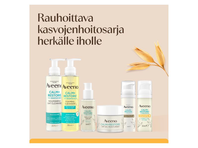 Aveeno Calm+ restore, rauhoittavaa hoitoa herk&auml;lle kasvojen iholle