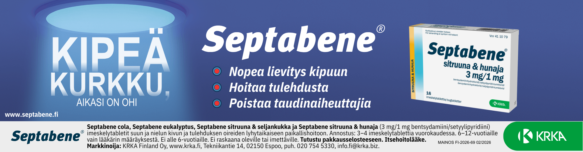 Septabene kipeälle kurkulle