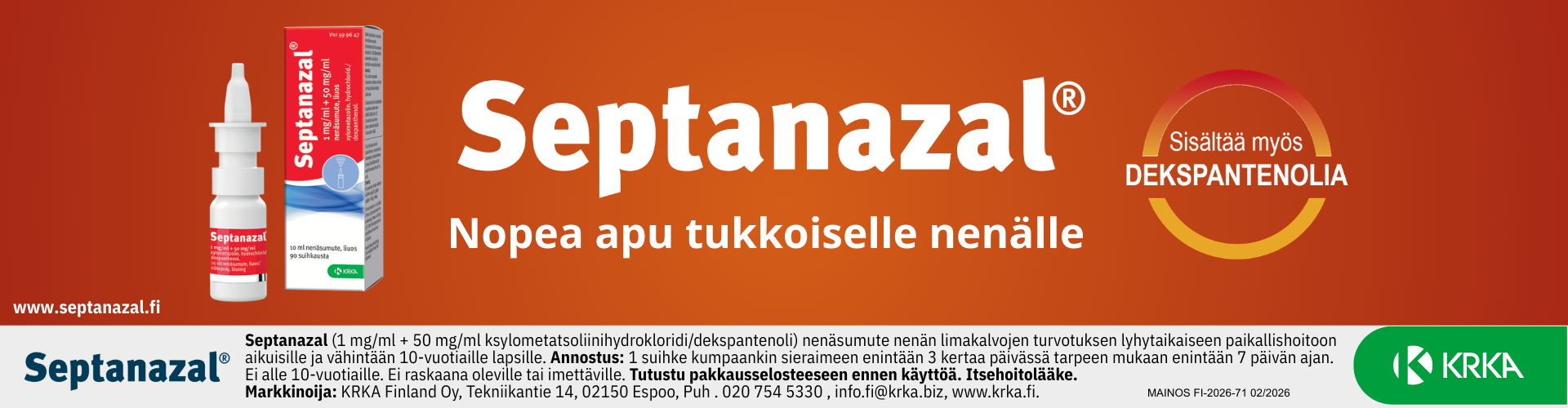 Septanazal nenäsuihke, tukkoisen nenän apu