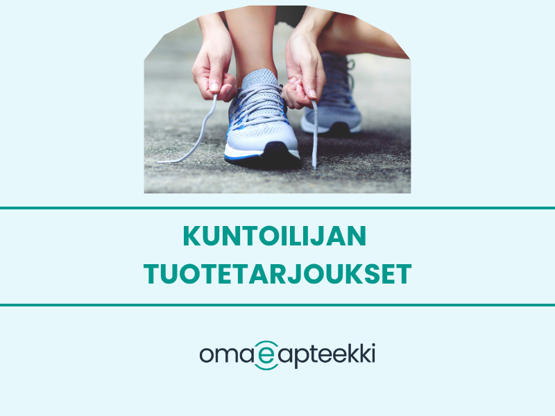 Nainen sitomassa lenkkaria. Kuntoilijan tuotetarjoukset!