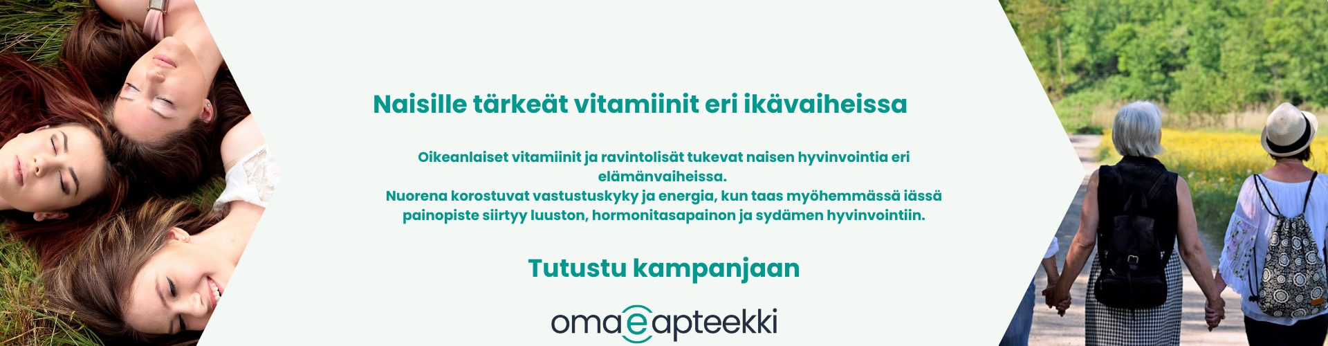 Naisille tärkeät vitamiiinit eri ikäkausina. Kuvassa eri ikäisiä naisia