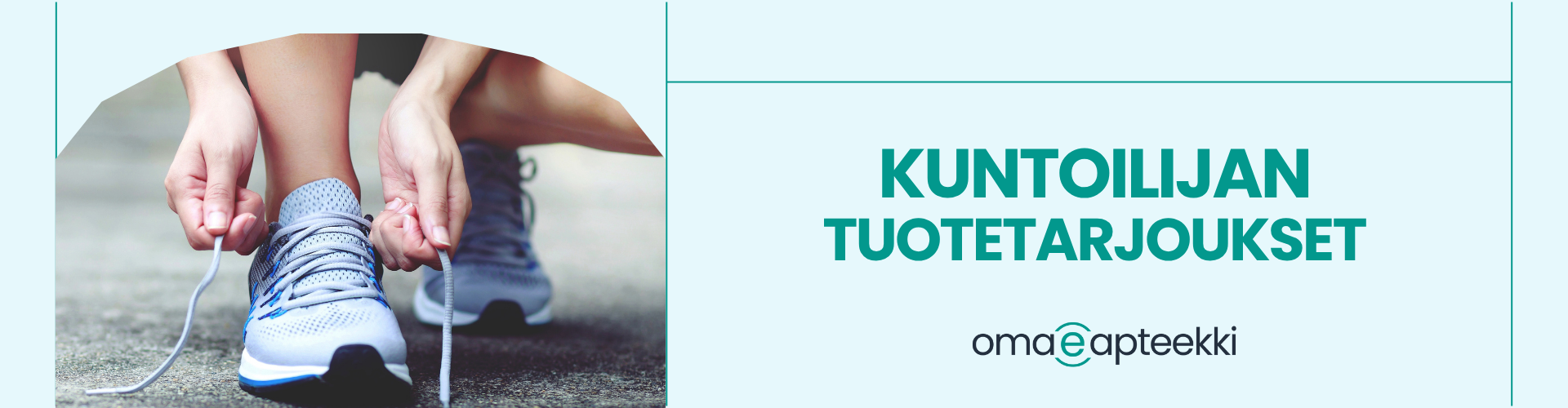 Nainen sitomassa lenkkaria. Kuntoilijan tuotetarjoukset!