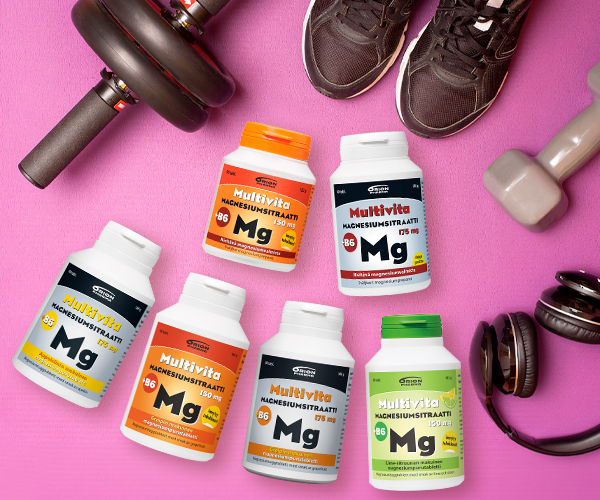 Magnesium purkkeja p&auml;&auml;llekk&auml;in