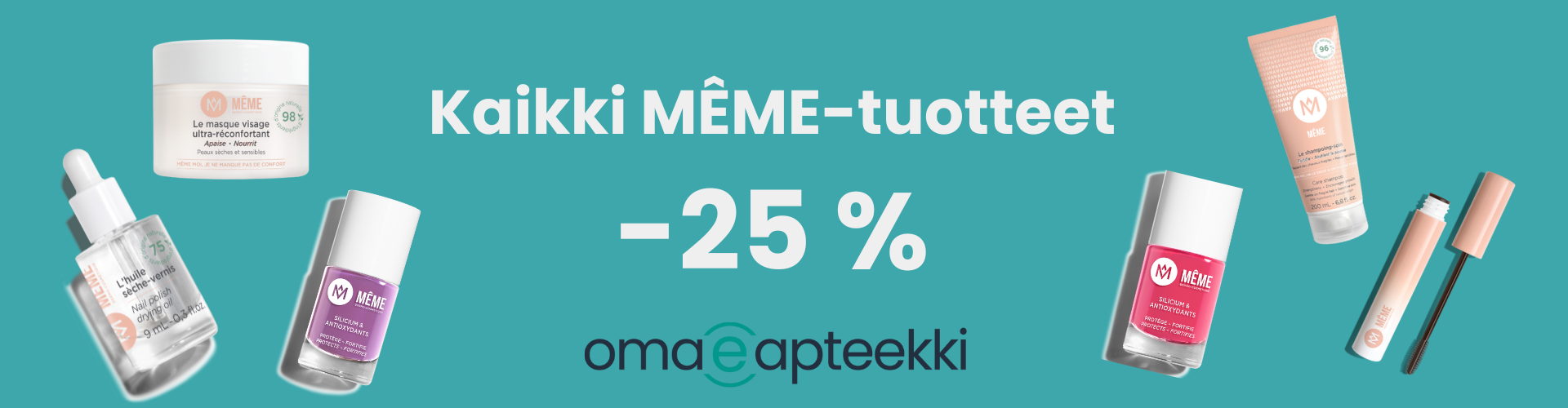 Meme meikit ja ihonhoito -25% lokakuun ajan. Meikkejä, kynsilakkoja ja ihon- sekä hiustenhoitotuotteita