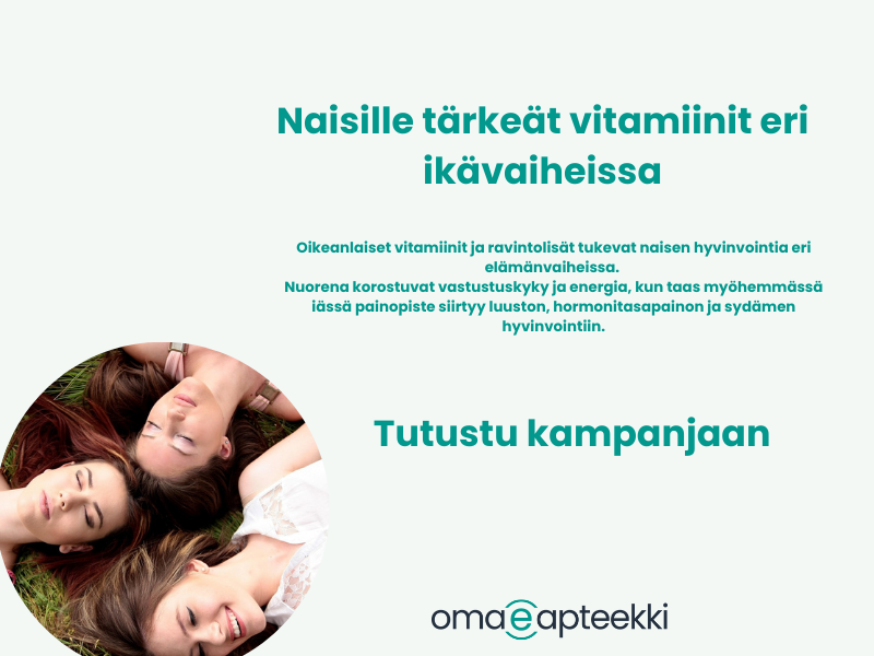 Naisille tärkeät vitamiiinit eri ikäkausina. Kuvassa eri ikäisiä naisia